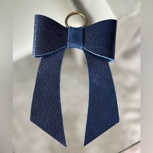 Bright Navy Blue Pebbled Leather Bow